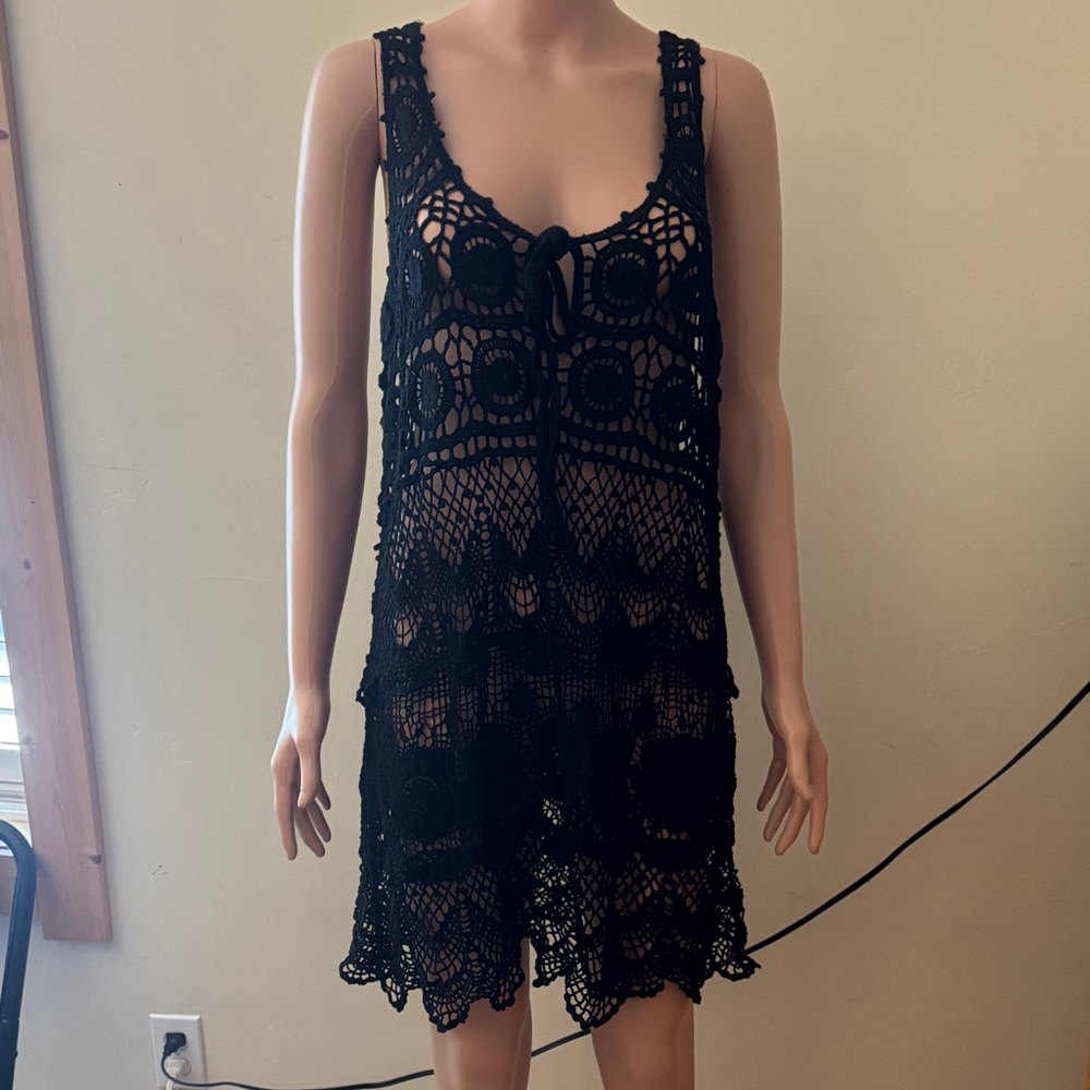 Elegant Black Crochet Swim Cover-Up
